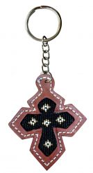 Showman Leather cross key chain with black beaded inlay